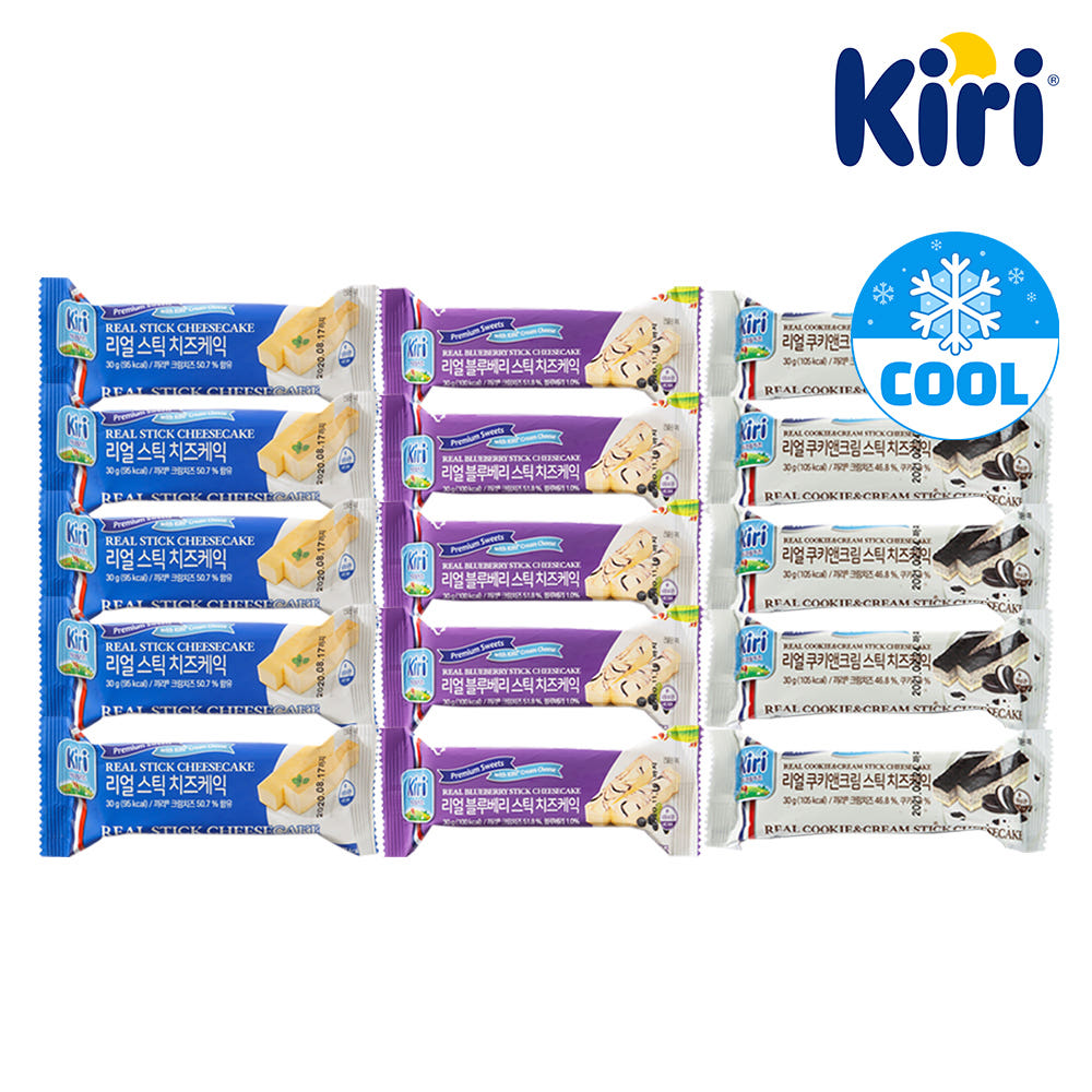 ★끼리★ 리얼 스틱치즈케익 30g 3종 총 15개 (플레인 5개+블루베리 5개+쿠키앤크림 5개)