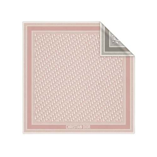 ★DIOR★ Diortwin Dior Oblique 90 스퀘어 스카프 Rose des Vents & 그레이 실크 트윌