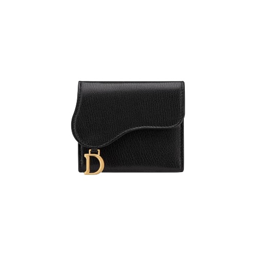 ★DIOR★ Saddle Lotus 지갑 블랙 염소 가죽