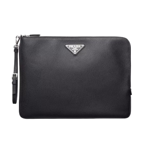 ★PRADA★ 라지 사피아노 가죽 파우치 블랙